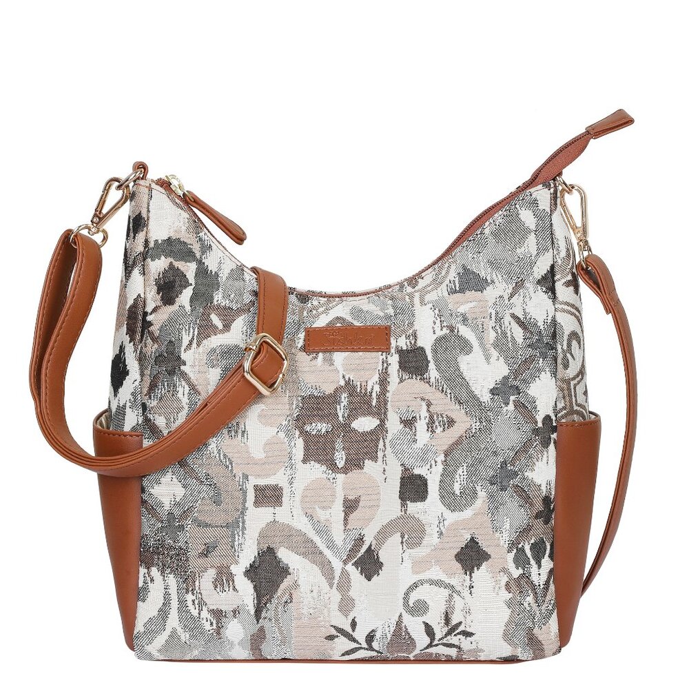 Womens Abstract Tapestry Hobo Bag with Vegan Leather Trim | Shoulder & Crossbody